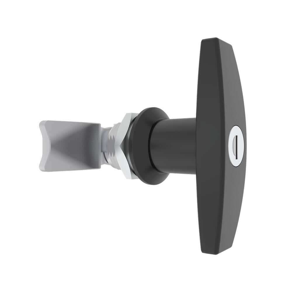 108 Black Powder Coated Zinc Alloy EMKA Manual T-Handle Rotary Lock | Hand Operated Cabinet Door Compression Lock