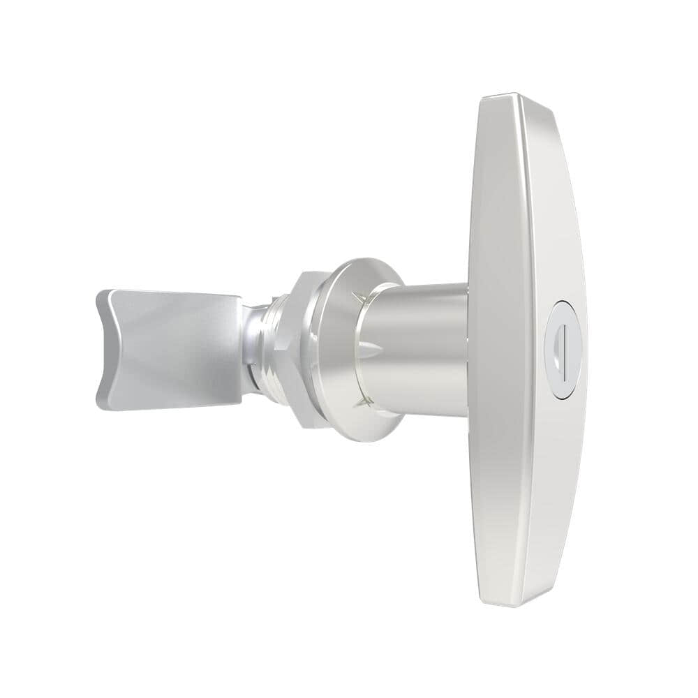 107 Bright Chrome Plated Zinc Alloy EMKA Style Manual T-Handle Rotary Lock | Industrial Equipment Cabinet Hand Operated Lock