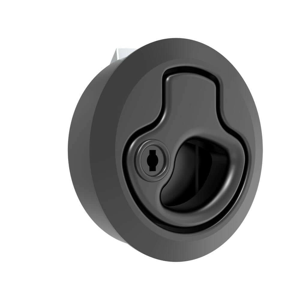 134 Black PA66+30%GF Medium Keyed Embedded Yacht Slam Lock | Marine Round Cabinet Lock Fits 2~7mm Panel Thickness, 25.5mm Grip